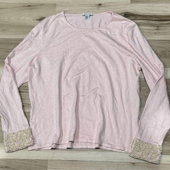 Odeon Silk Casmere Blend Beaded Pink Sweater Women’s XL - Picture 1 of 3
